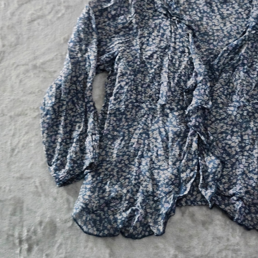Lucky Brand Women XL Sheer‎ Peasant Blouse Ruffle Button Up Blue Floral NEW - Picture 4 of 16